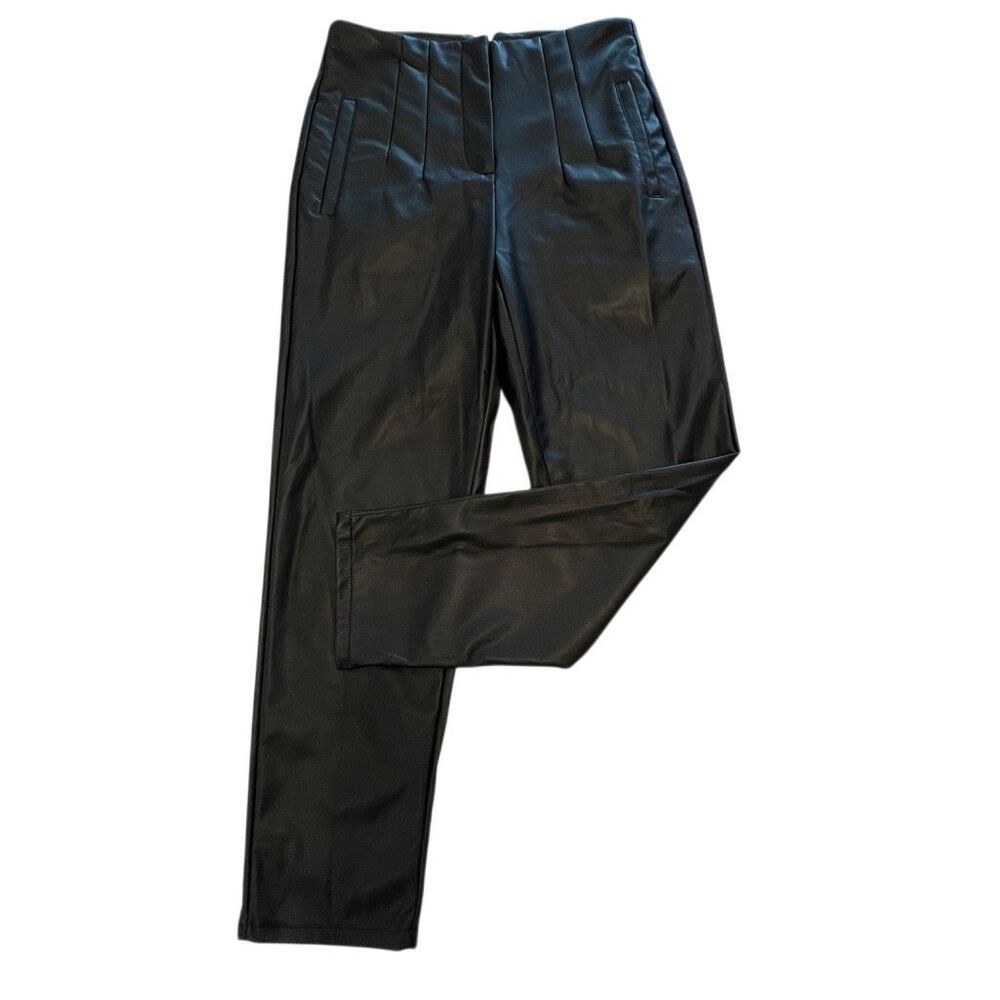 Bagatelle Collection Womens High-Rise Faux Leather Pleated Pants Black Small NWT